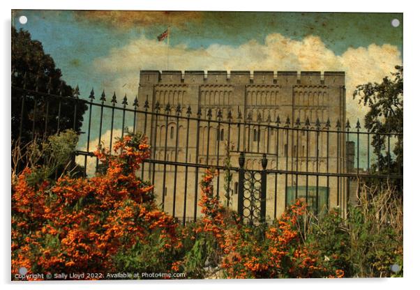 Norwich Castle - Vintage style autumn view.  Acrylic by Sally Lloyd
