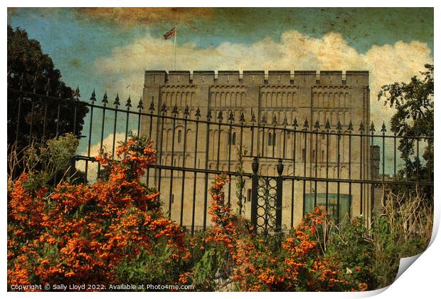 Norwich Castle - Vintage style autumn view.  Print by Sally Lloyd
