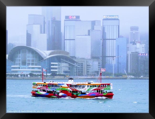 Hong Kong Victoria Harbour and Ferry Framed Print by Nick Edwards