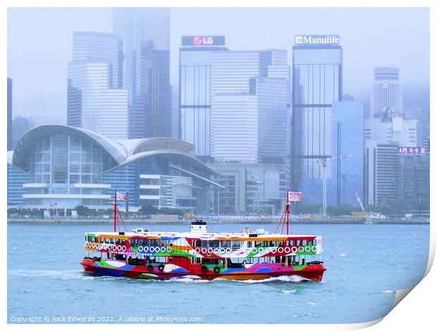 Hong Kong Victoria Harbour and Ferry Print by Nick Edwards