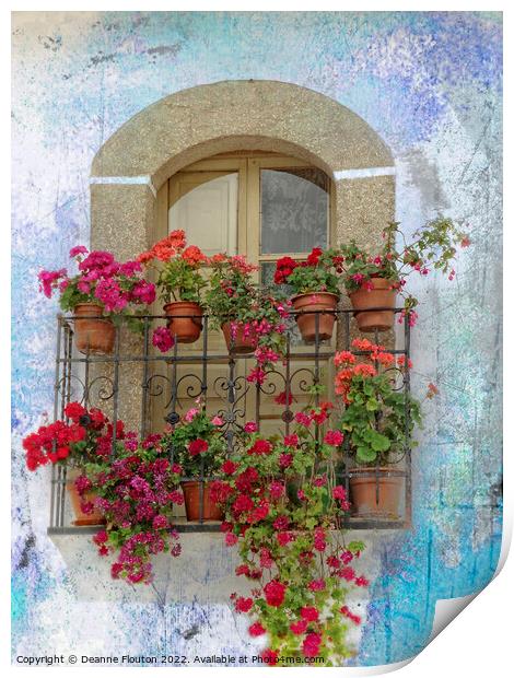 Geranium Balcony Blooms Print by Deanne Flouton