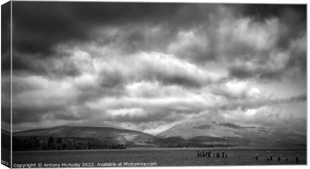 Scotland Loch Lomond Dramatic Panorama BW Canvas Print by Antony McAulay