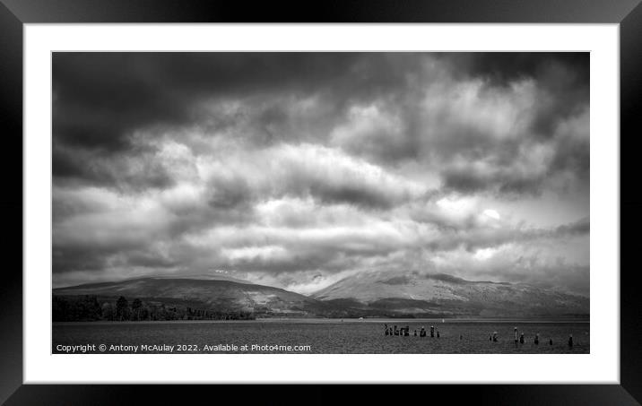 Scotland Loch Lomond Dramatic Panorama BW Framed Mounted Print by Antony McAulay