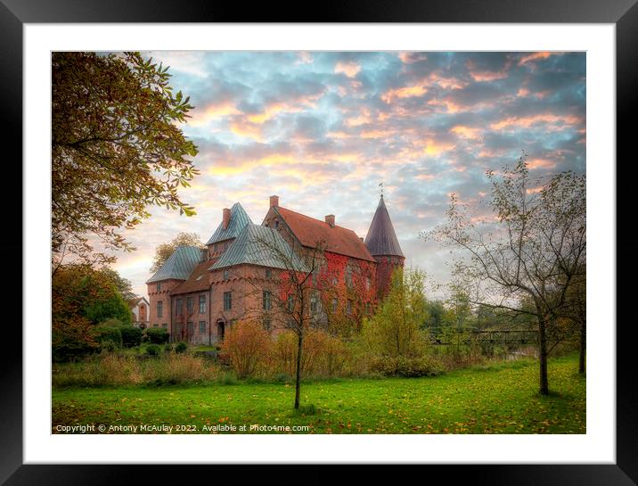 Ortofta Castle with Autumn Colours at Sunset Framed Mounted Print by Antony McAulay