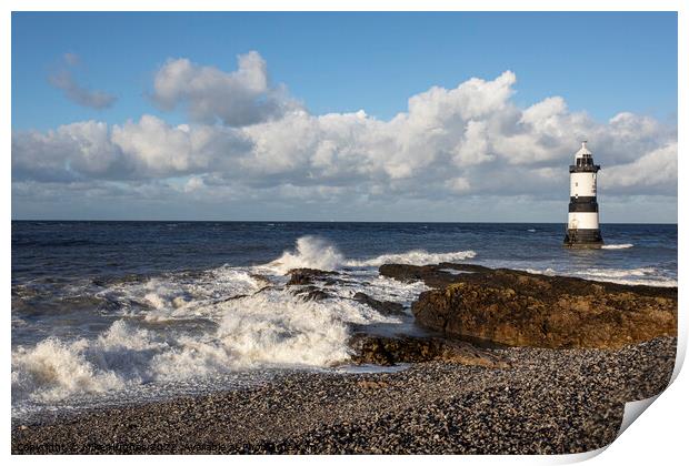Lighthouse at penmon point Print by Mike Hughes