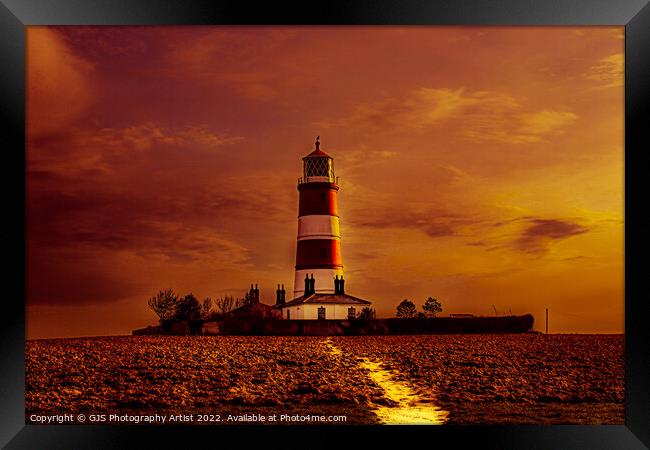 Happisburgh Lighthouse in Orange  Framed Print by GJS Photography Artist