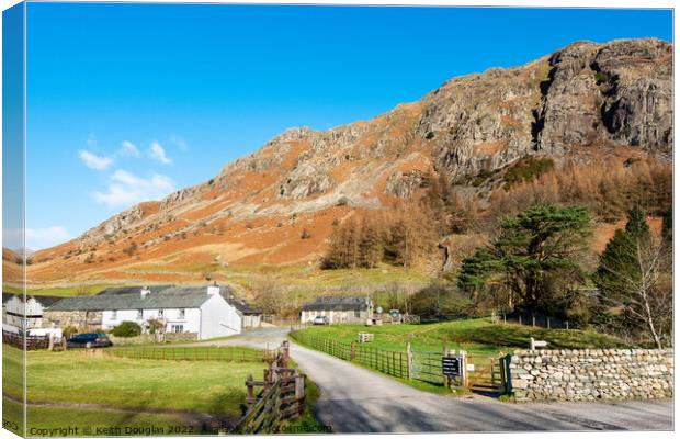 Middle Fell Farm and Raven Crag, Great Langdale Canvas Print by Keith Douglas