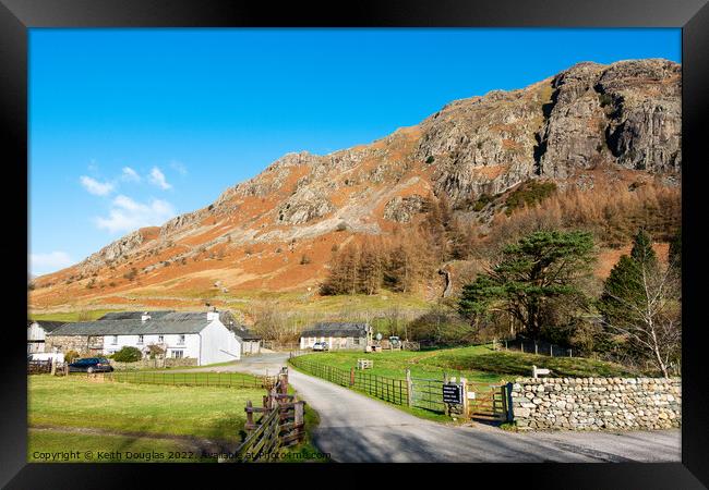 Middle Fell Farm and Raven Crag, Great Langdale Framed Print by Keith Douglas
