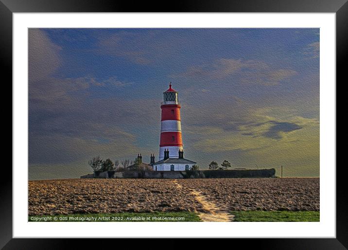 Happisburgh Lighthouse in Watercolour Framed Mounted Print by GJS Photography Artist