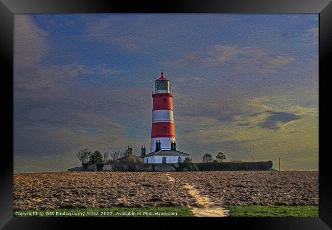 Happisburgh Lighthouse in Watercolour Framed Print by GJS Photography Artist