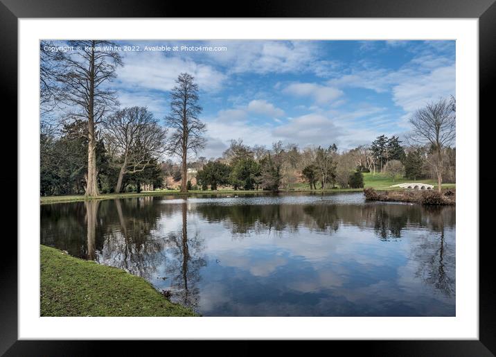 Lake and bridge view at Painshill Park Surrey Framed Mounted Print by Kevin White