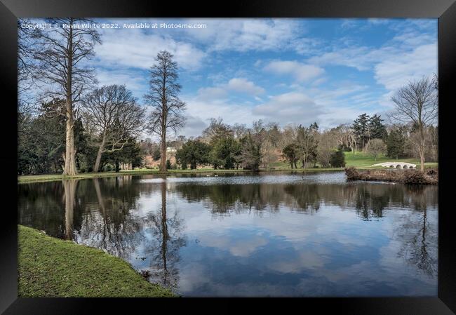 Lake and bridge view at Painshill Park Surrey Framed Print by Kevin White