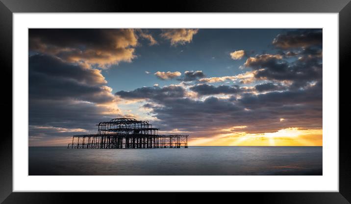 Brighton West Pier, Sunburst Framed Mounted Print by Mark Jones