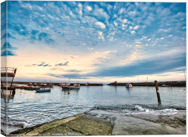 Folkestone Harbour slipway launch at dusk Canvas Print by Mike Hardy