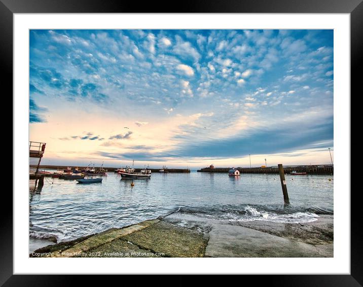Folkestone Harbour slipway launch at dusk Framed Mounted Print by Mike Hardy