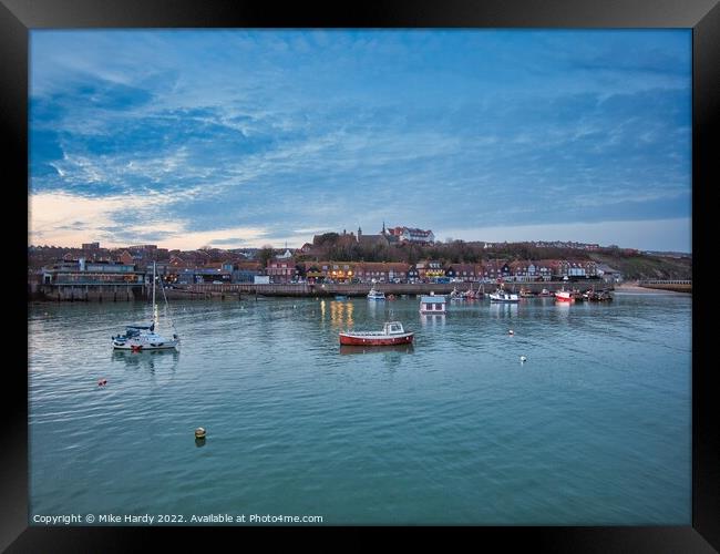 Folkestone Harbour Boats at Dusk Framed Print by Mike Hardy