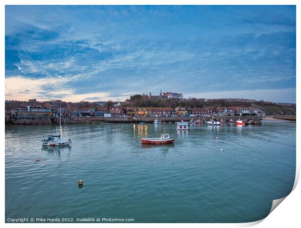 Folkestone Harbour Boats at Dusk Print by Mike Hardy