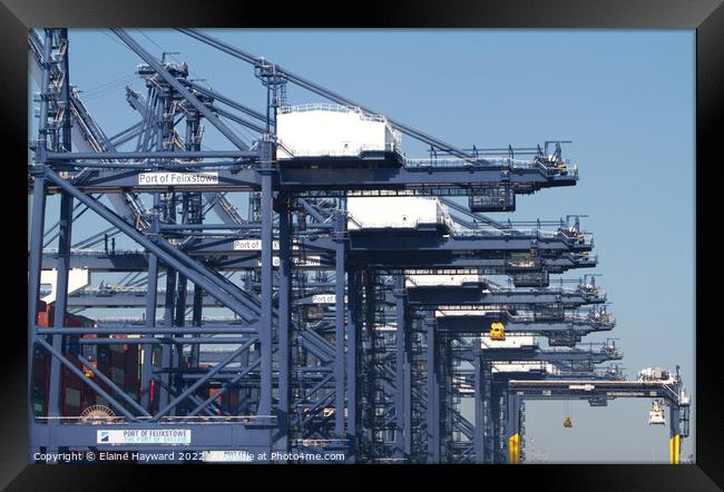 Felixstowe port with a close up of the cranes Framed Print by Elaine Hayward