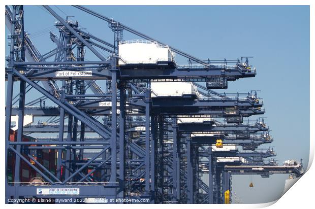 Felixstowe port with a close up of the cranes Print by Elaine Hayward
