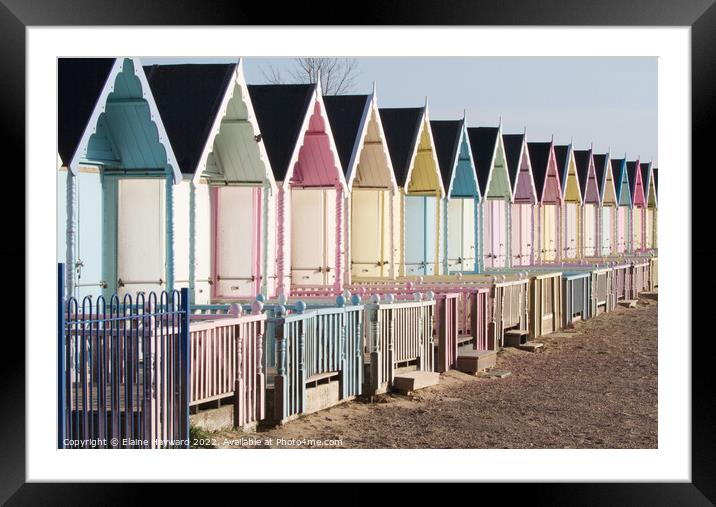 West Mersea beach huts Framed Mounted Print by Elaine Hayward
