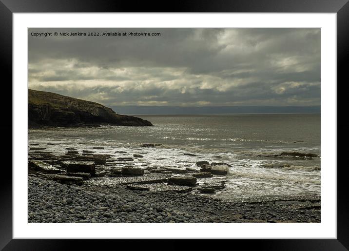 Dunraven Bay lit by Sun Glamorgan Coast Framed Mounted Print by Nick Jenkins