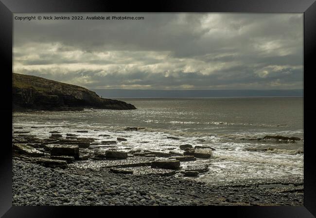 Dunraven Bay lit by Sun Glamorgan Coast Framed Print by Nick Jenkins