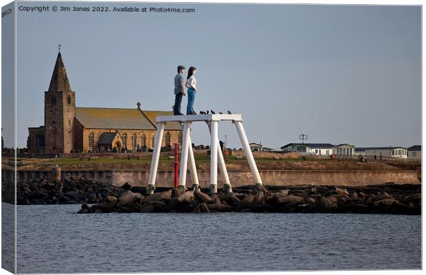 'The Couple' at Newbiggin by the Sea (2) Canvas Print by Jim Jones