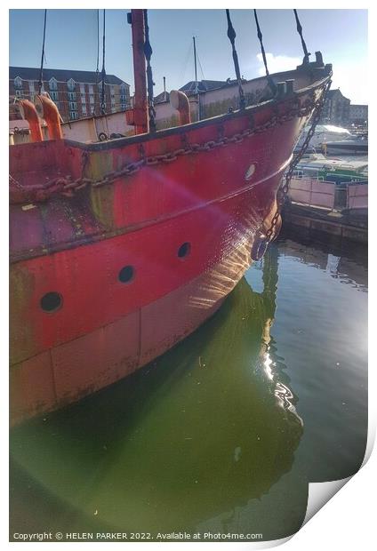 Helwick Lightship Bow Reflection Print by HELEN PARKER