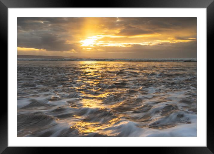 Sunset tidal surge at Westward Ho! Framed Mounted Print by Tony Twyman