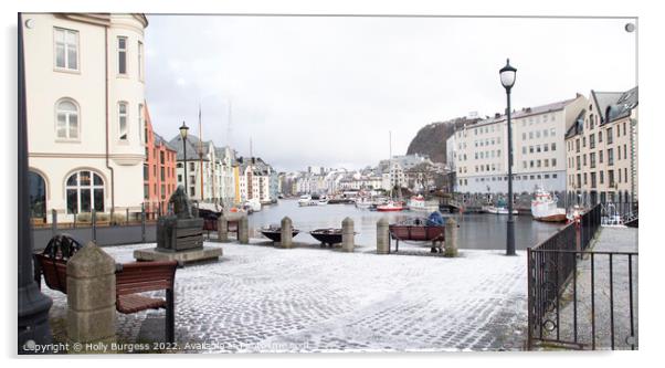 Alesund, small port in Norway west coast, at the entrance to Geriangerfjord  Acrylic by Holly Burgess