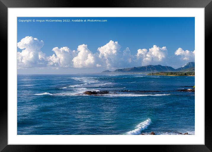 White cumulus clouds, Kauai coast, Hawaii Framed Mounted Print by Angus McComiskey