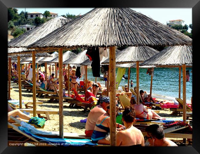 Busy Achladia Beach, Skiathos, Greece. Framed Print by john hill