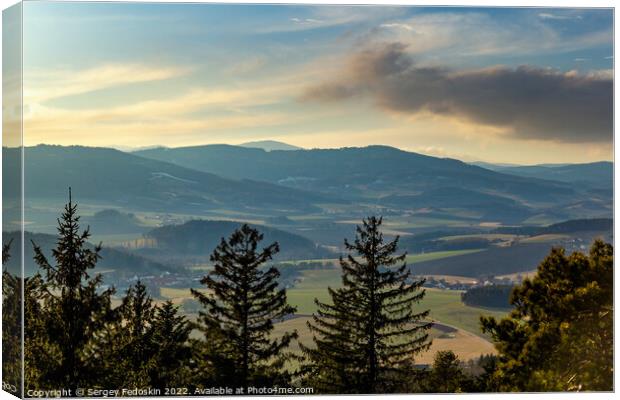 Evening landscape in South Czechia. View from Kluk mount. Early spring. Canvas Print by Sergey Fedoskin