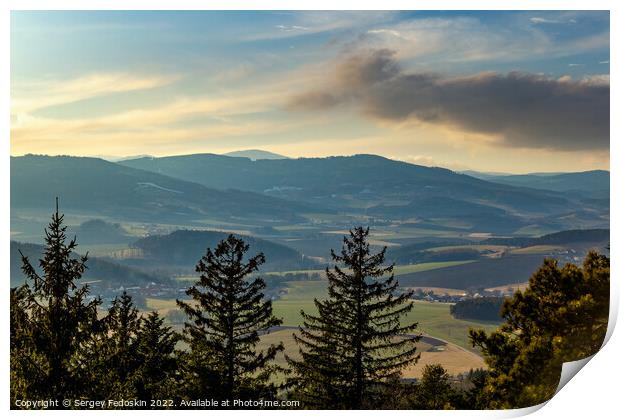 Evening landscape in South Czechia. View from Kluk mount. Early spring. Print by Sergey Fedoskin