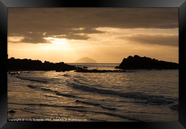 View of Ailsa Craig from Culzean Beach Framed Print by Andy Brownlie