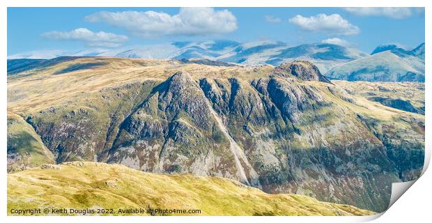 The Langdale Pikes from Crinkle Crags Print by Keith Douglas