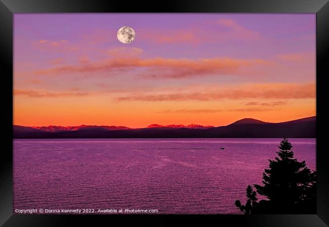 Full Moon Sunrise at Lake Tahoe Framed Print by Donna Kennedy
