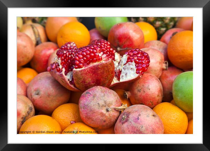 An opened pomegranate among fruit -Istanbul Framed Mounted Print by Gordon Dixon
