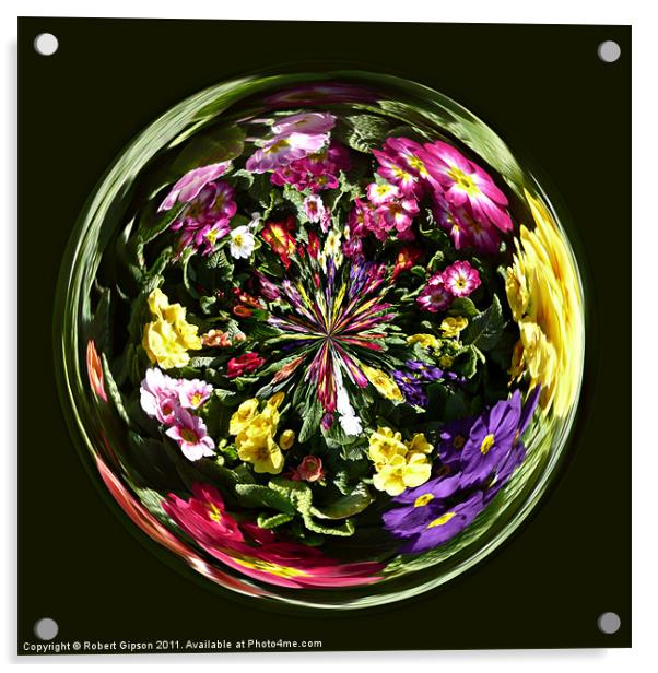 Spherical Paperweight Flowers and colours Acrylic by Robert Gipson