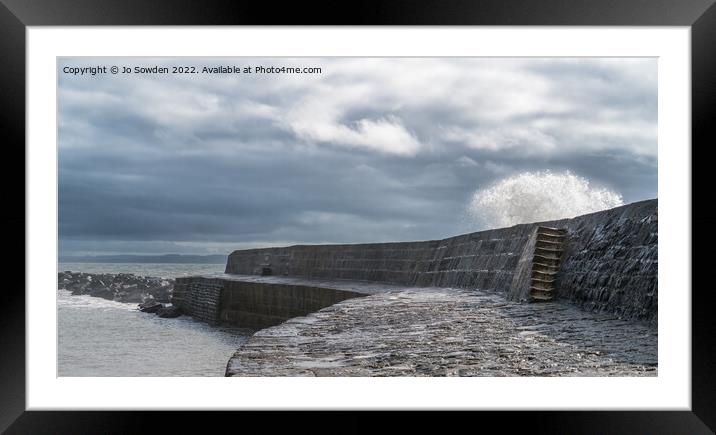 A stormy sea in Lyme Regis Framed Mounted Print by Jo Sowden