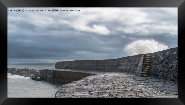 A stormy sea in Lyme Regis Framed Print by Jo Sowden