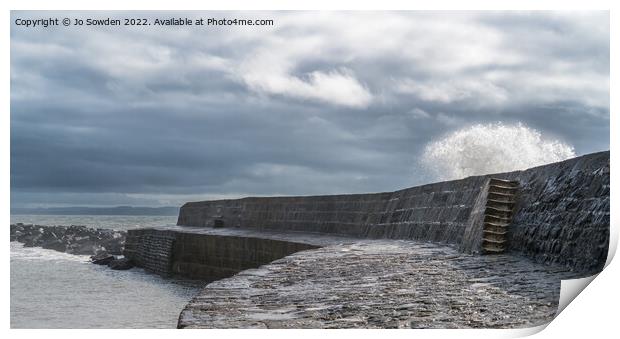 A stormy sea in Lyme Regis Print by Jo Sowden