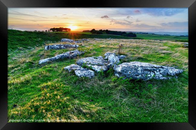 Arbor Low stone circle at Sunset Framed Print by Chris Drabble