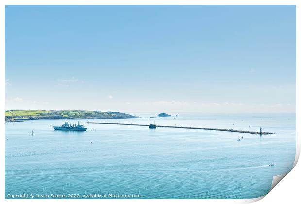 Plymouth Sound and the Breakwater Print by Justin Foulkes