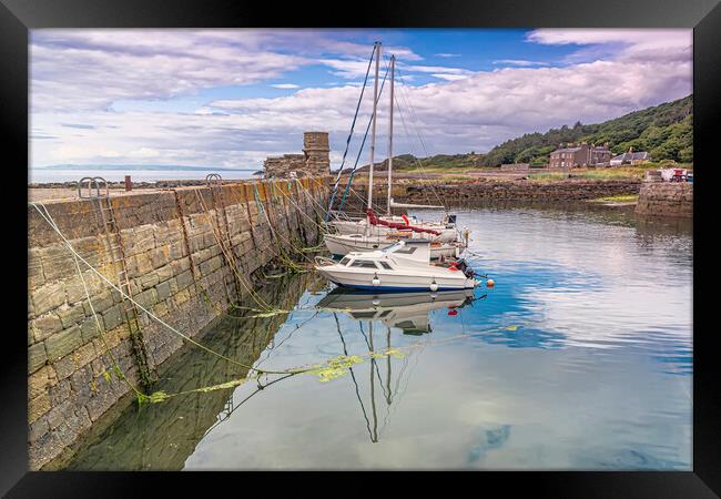 Dunure Harbour Reflection  Framed Print by Valerie Paterson