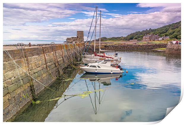 Dunure Harbour Reflection  Print by Valerie Paterson