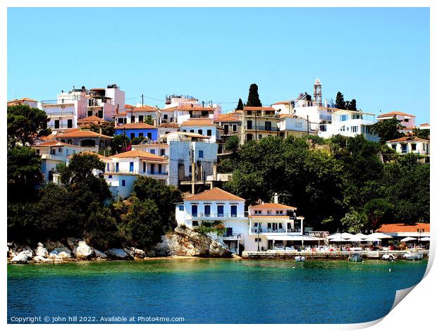 Skiathos town from the sea. Print by john hill