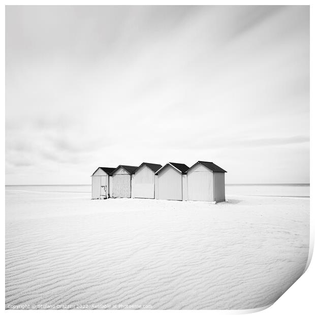 5 Beach Huts. Normandy, France Print by Stefano Orazzini