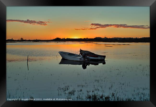 Boats at Sunset in Parque Ribeirinho. Faro Framed Print by Angelo DeVal
