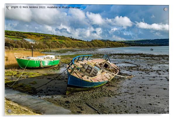 Moored Boats Teifi Estuary Gwbert Cardiganshire Acrylic by Nick Jenkins